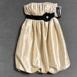 Vintage NEW Bari‎ Jay Dress 8 Gold Cream Satin Strapless Bubble Hem 90s Prom